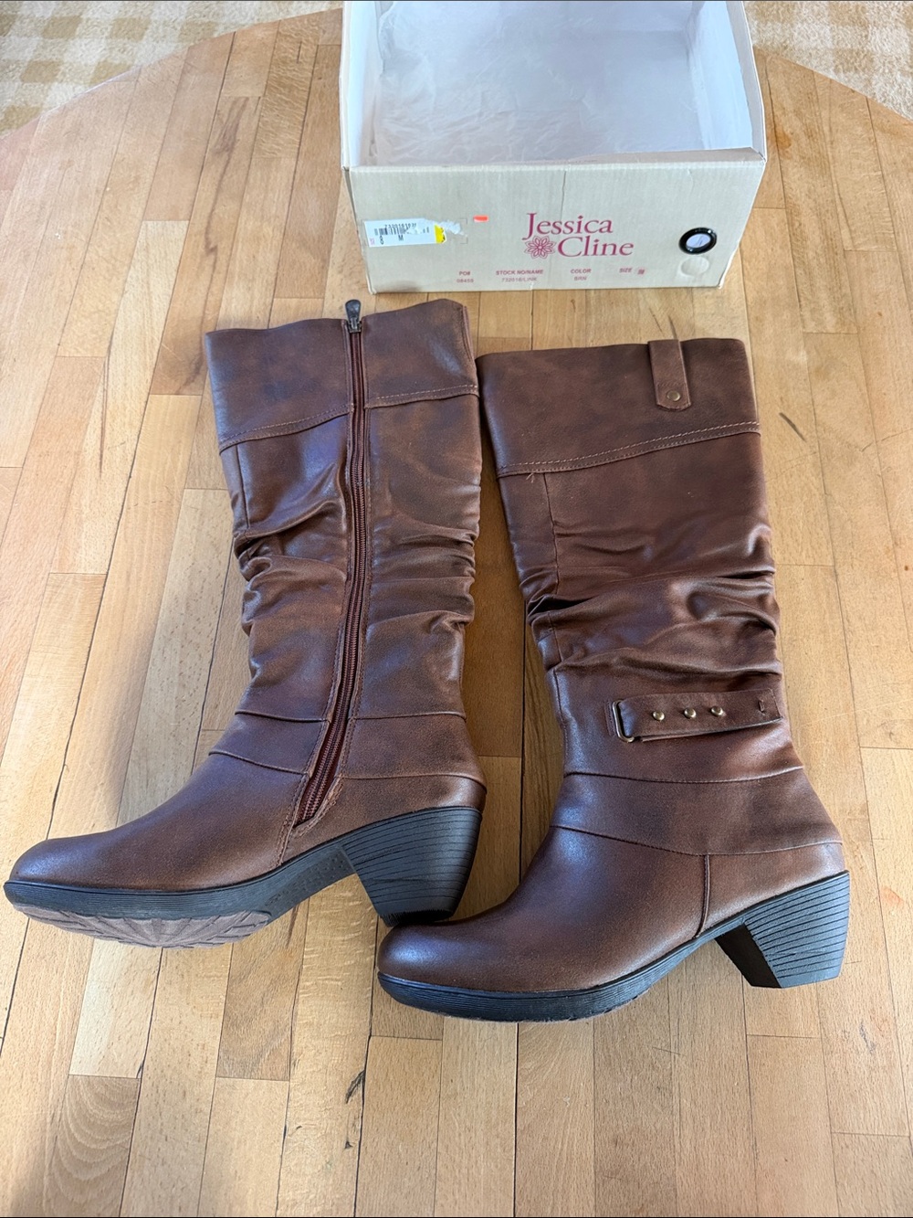Jessica Cline Brown Mid-Calf Heeled Boots
